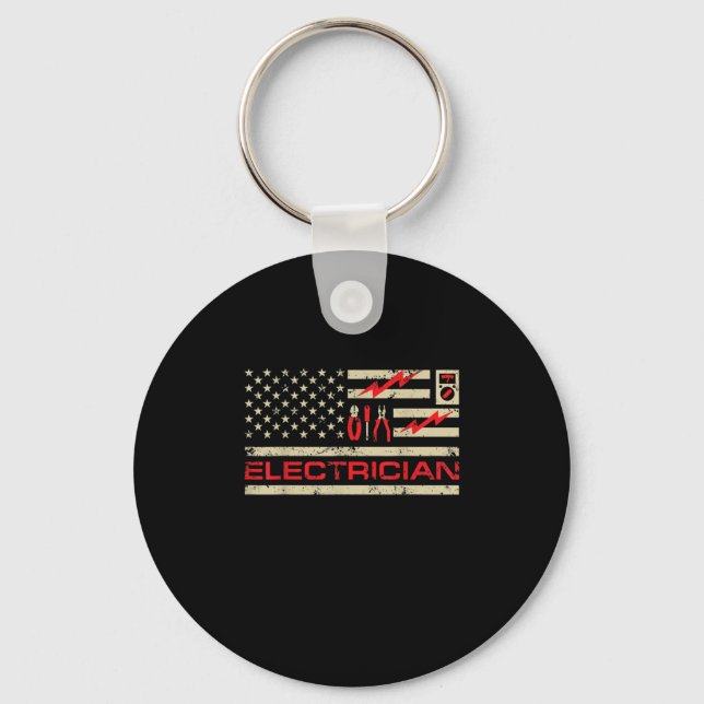 Patriotic Electrician American Flag Christmas Fars Keychain (Front)
