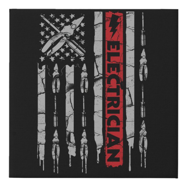 Patriotic Electrician American Flag Fathers Day Faux Canvas Print (Front)