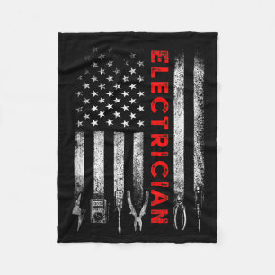 Patriotic Electrician American Flag Fathers Day  Fleece Blanket