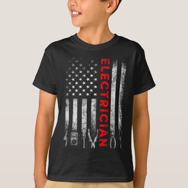 Patriotic Electrician American Flag Fathers Day  T-Shirt (Front)