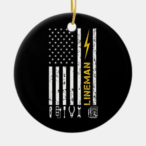 Patriotic Electrician American USA Flag Funny Ceramic Ornament