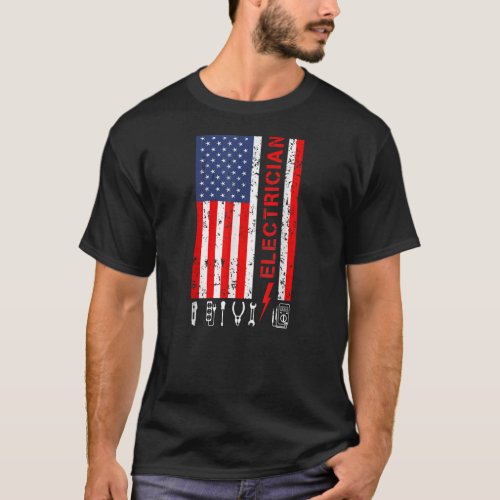 Patriotic Electrician American USA Flag Lineman T_Shirt