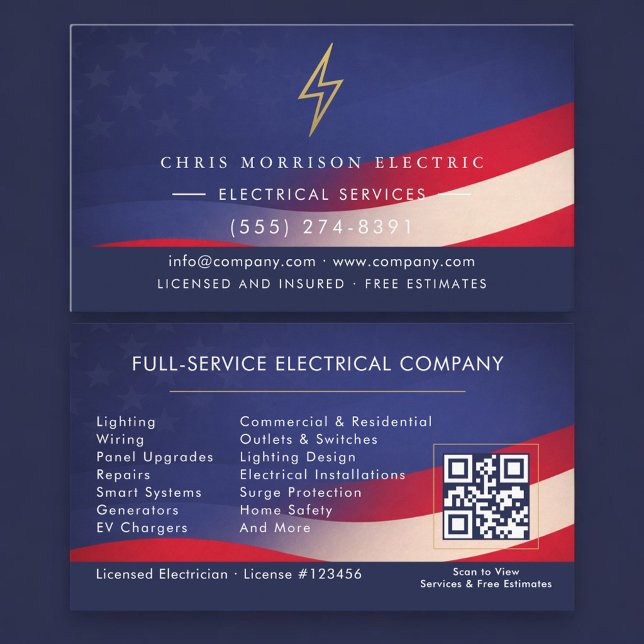 Patriotic Electrician Electrical Service Business Card (Creator Uploaded)