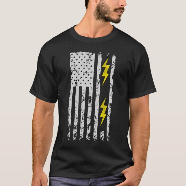 Patriotic Electrician Usa American Flag T Shirt (Front)