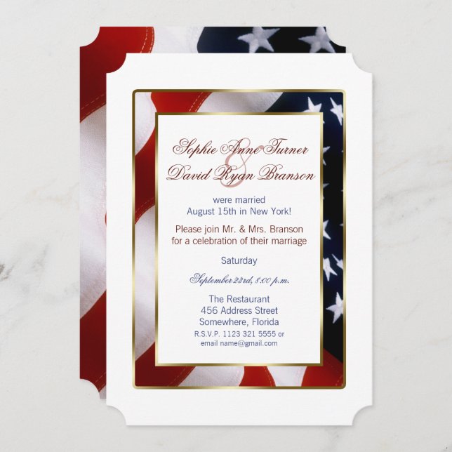 Patriotic, Elegant USA Flag Evening Wedding Invitation (Front/Back)