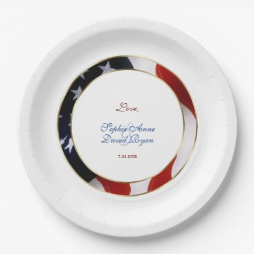 Patriotic, Elegant USA Flag Gold Engagement Paper Plate Patriotic, Elegant USA Flag Gold Engagement Paper Plate