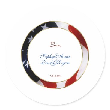 Patriotic, Elegant USA Flag Gold Frame Engagement Classic Round Sticker Patriotic, Elegant USA Flag Gold Frame Engagement Classic Round Sticker