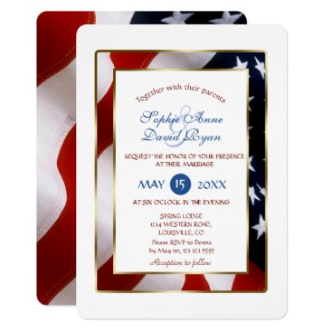 Patriotic, Elegant USA Flag Gold Frame Wedding Card Patriotic, Elegant USA Flag Gold Frame Wedding Card