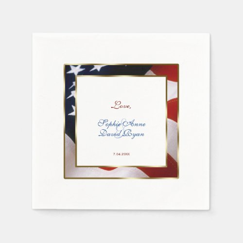 Patriotic Elegant USA Flag Gold Frame Wedding Napkins