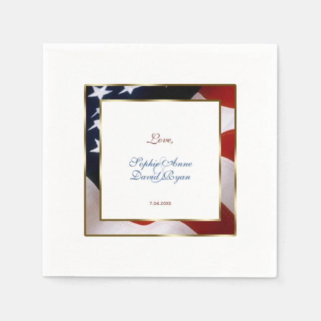 Patriotic, Elegant USA Flag Gold Frame Wedding Napkins (Front)