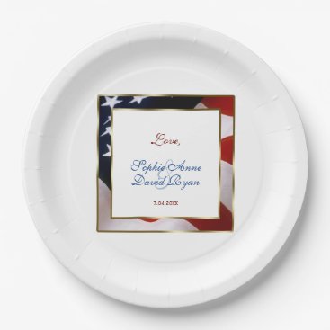Patriotic, Elegant USA Flag Gold Frame Wedding Paper Plate Patriotic, Elegant USA Flag Gold Frame Wedding Paper Plate