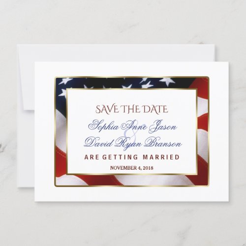 Patriotic Elegant USA Flag Gold Save The Date