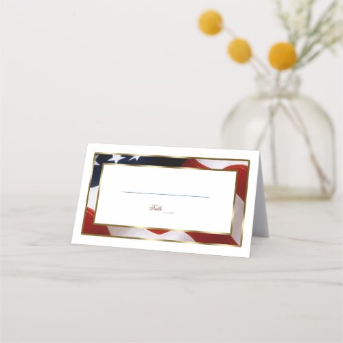 Patriotic Elegant USA Flag Gold Table Number Place Card