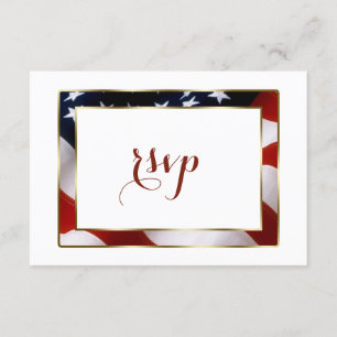 Patriotic, Elegant USA Flag Gold Wedding RSVP Card