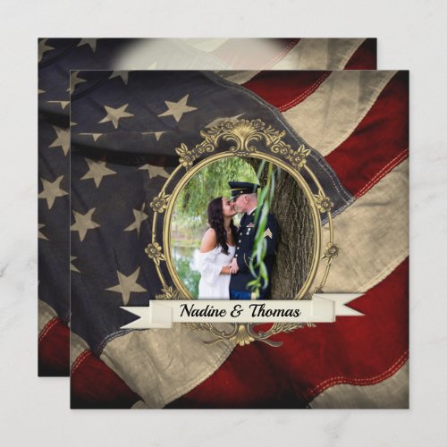 Patriotic Elegant USA Flag Wedding w Photograph Invitation