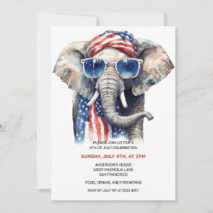 Patriotic Elephant 4th Of July Invitations