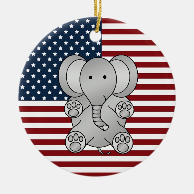 Patriotic elephant ceramic ornament (Front)