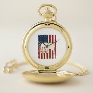 Patriotic Elephant Flag Vintage Vector Design_1 Pocket Watch