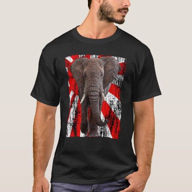 Patriotic Elephant Japanese Rising Sun Flag Japan  T-Shirt (Front)