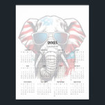 Patriotic Elephant Red White Blue 2025 Calendar Poster<br><div class="desc">2025 Patriotic Elephant Calendar – Stars, Stripes, and Cool Vibes. Show off your love for elephants and country with this unique 2025 one-page calendar! Featuring a subdued illustration of a cool elephant decked out in red, white, and blue with sunglasses, this design is perfect for adding a patriotic touch to...</div>