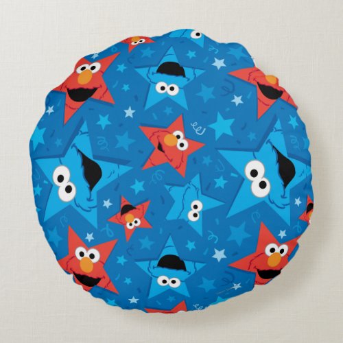 Patriotic Elmo and Cookie Monster Pattern Round Pillow