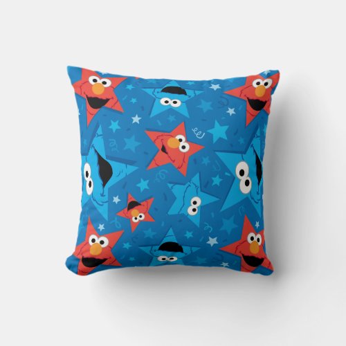 Patriotic Elmo and Cookie Monster Pattern Throw Pillow