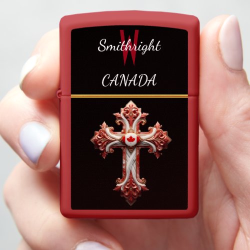 Patriotic Emblem Canadian Flag Cross Zippo Lighter