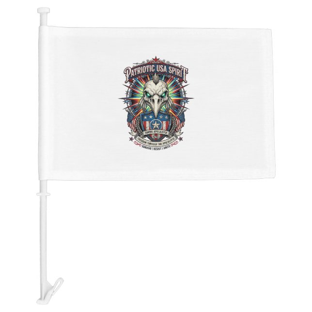 Patriotic End Of Days Eagle Skull Zombie Apocalyps Car Flag (Front)