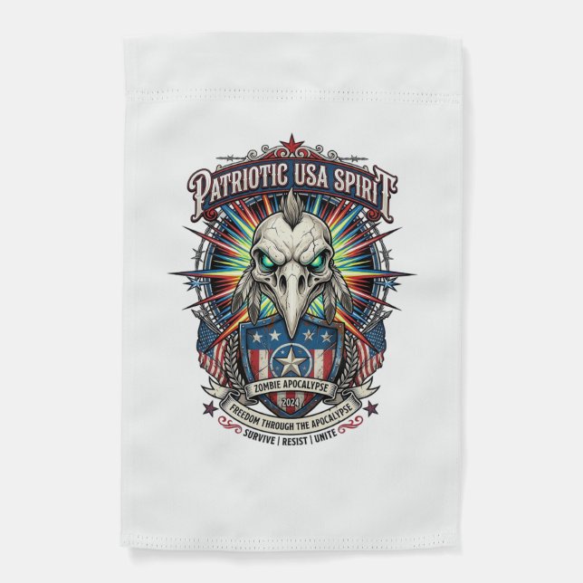 Patriotic End Of Days Eagle Skull Zombie Apocalyps Garden Flag (Front)