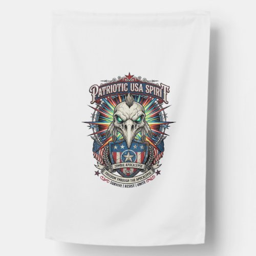 Patriotic End Of Days Eagle Skull Zombie Apocalyps House Flag