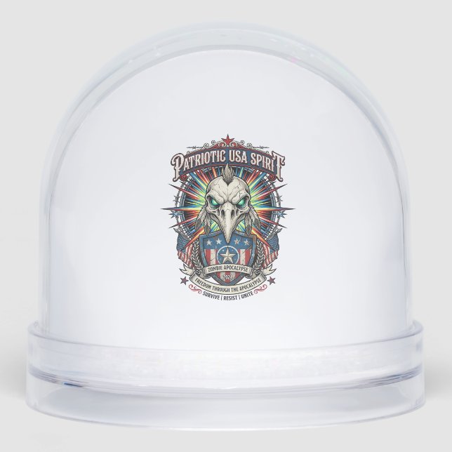 Patriotic End Of Days Eagle Skull Zombie Apocalyps Snow Globe (Front)