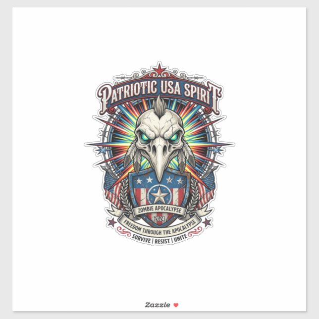Patriotic End Of Days Eagle Skull Zombie Apocalyps Sticker (Sheet)