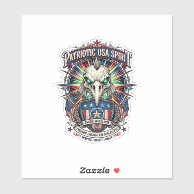 Patriotic End Of Days Eagle Skull Zombie Apocalyps Sticker (Sheet)
