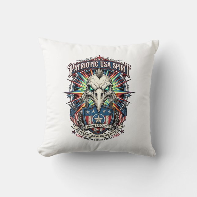 Patriotic End Of Days Eagle Skull Zombie Apocalyps Throw Pillow (Front)