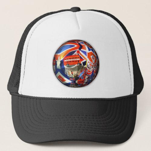 Patriotic England London collage art accessories Trucker Hat