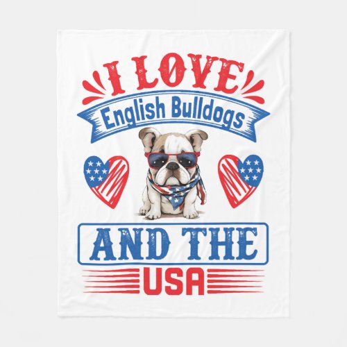 Patriotic English Bulldog Dog Fleece Blanket