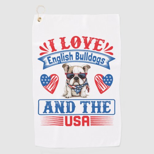 Patriotic English Bulldog Dog Golf Towel