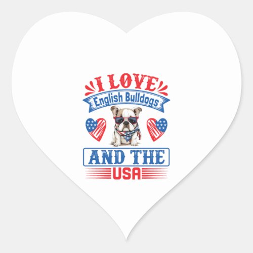 Patriotic English Bulldog Dog Heart Sticker
