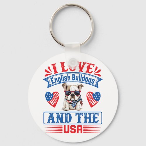 Patriotic English Bulldog Dog Keychain