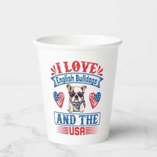 Patriotic English Bulldog Dog Paper Cups