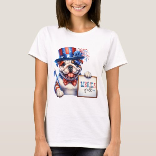 Patriotic English Bulldog Merica Yall T_Shirt