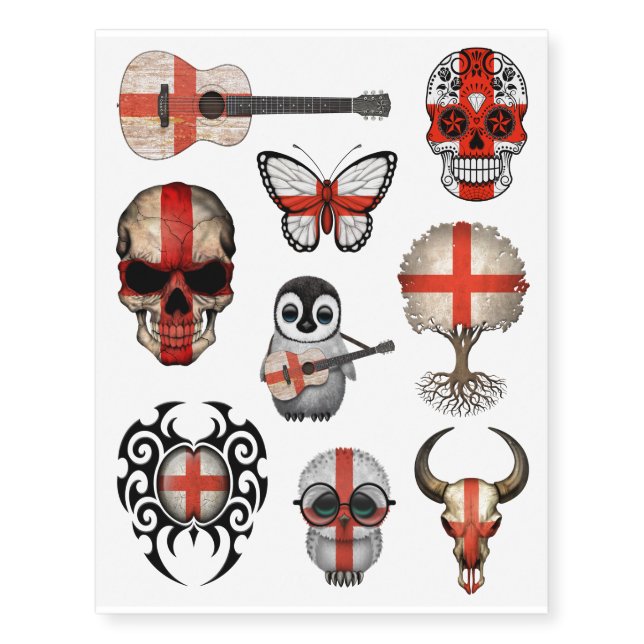 Patriotic English Flags Collection Temporary Tattoos (Front)