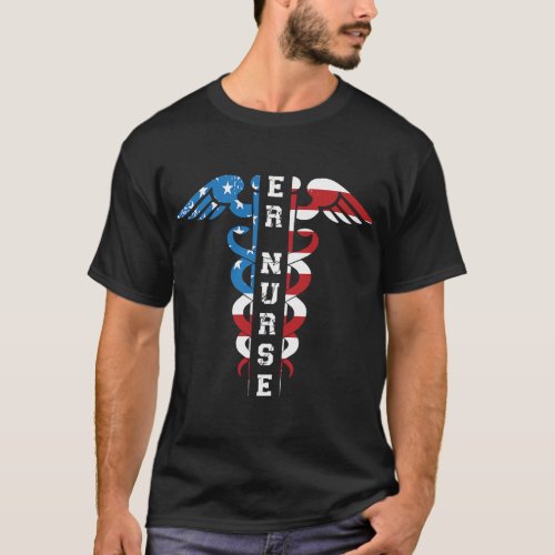Patriotic ER Nurse 4th Of July USA American Flag T_Shirt