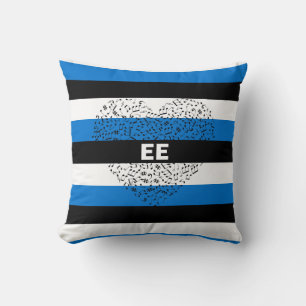 Patriotic Estonia Flag with a musical heart Throw Pillow