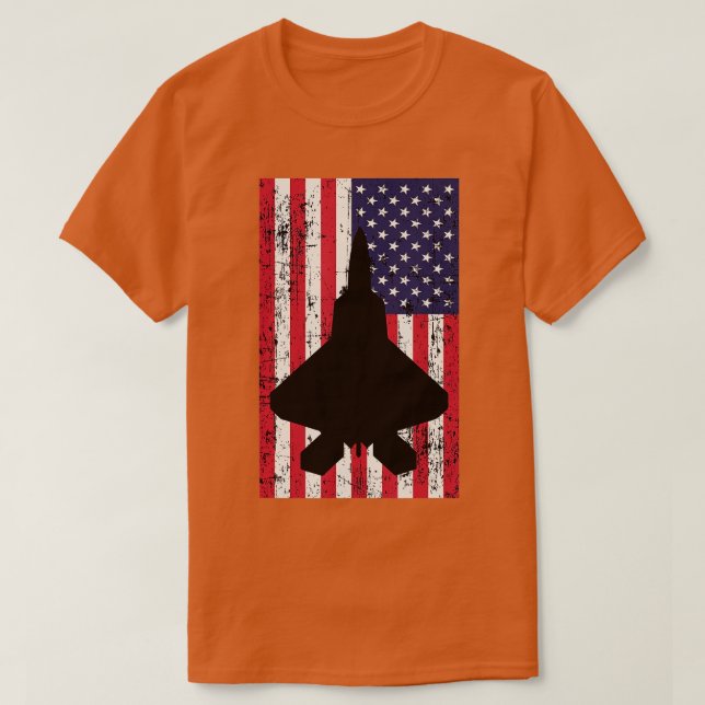 Patriotic F22 Raptor fighter jet American flag  T-Shirt (Design Front)