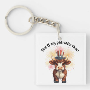 Patriotic face grumpy highland cow keychain