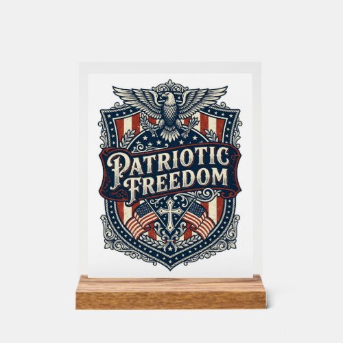 Patriotic Faith Family Freedom Vector Graphic Tee Acrylic Sign