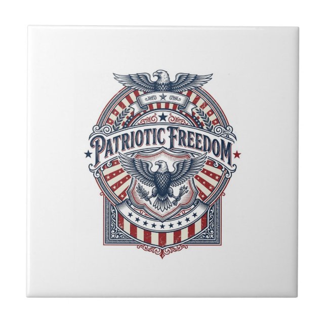 Patriotic Faith Over Fear USA Vector Graphic Tee Ceramic Tile (Front)