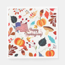 Patriotic Fall Design with Flag Happy Thanksgiving