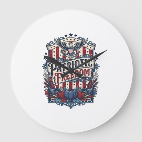Patriotic Fall Harvest Vector Graphic Tee Large Clock